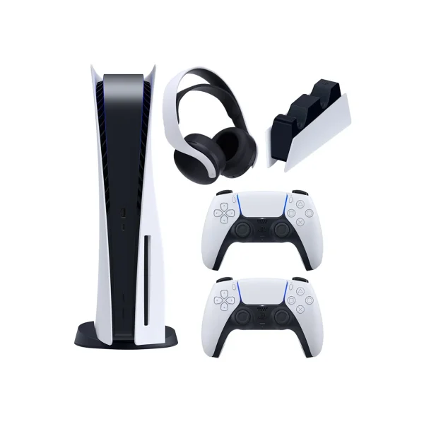 کنسول بازی سونی PS5 استاندارد به همراه یک دسته اضافه + پایه شارژر + هدست پک فابریک سری 12 (2023)